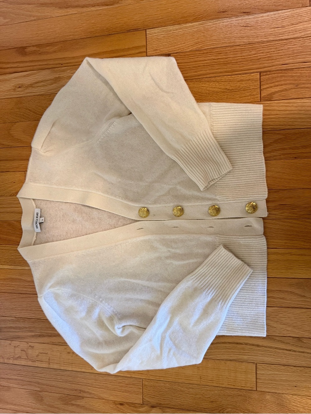 Cashmere Veronica Beard Cream V-Neck Cardigan with Gold Buttons